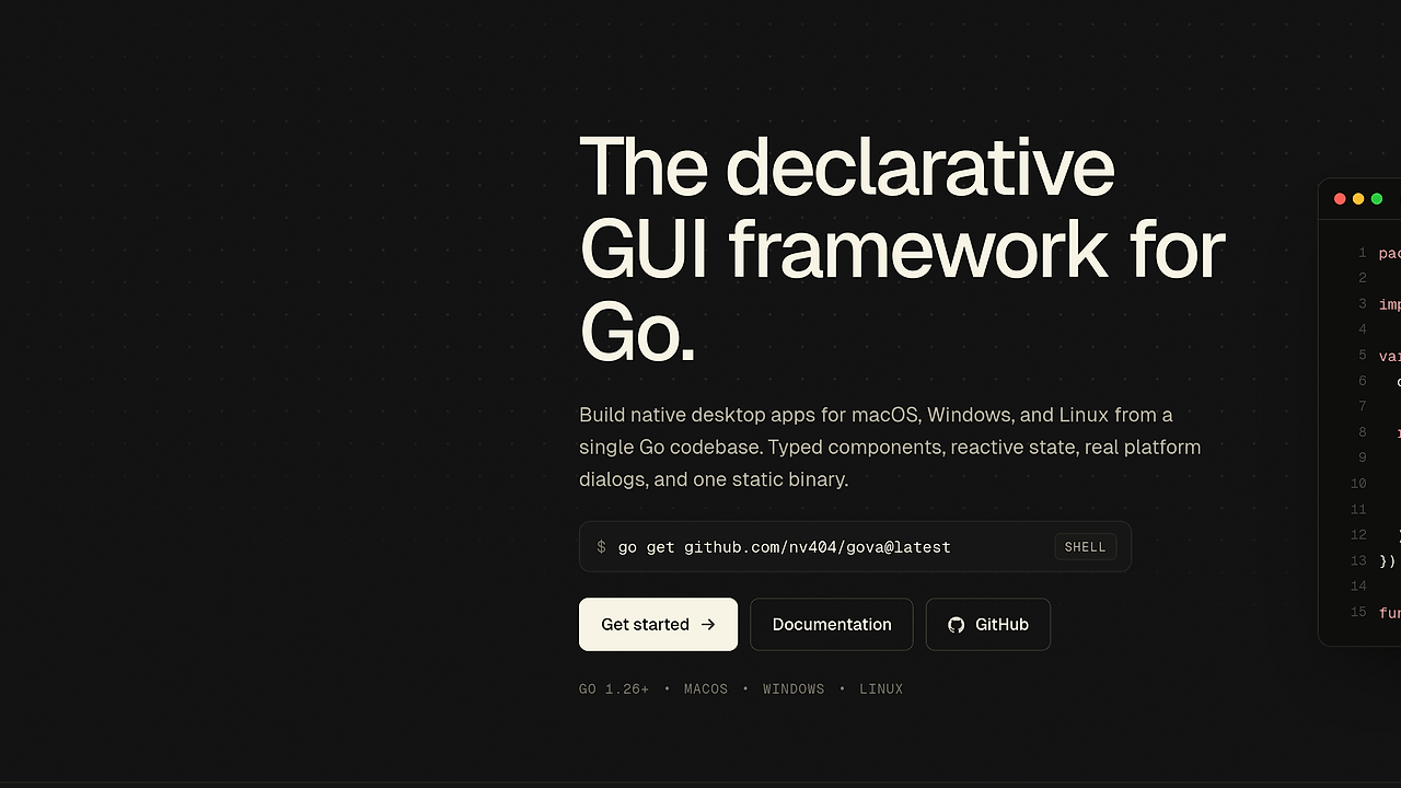 Gova — Native Go GUI Frameworks tool screenshot