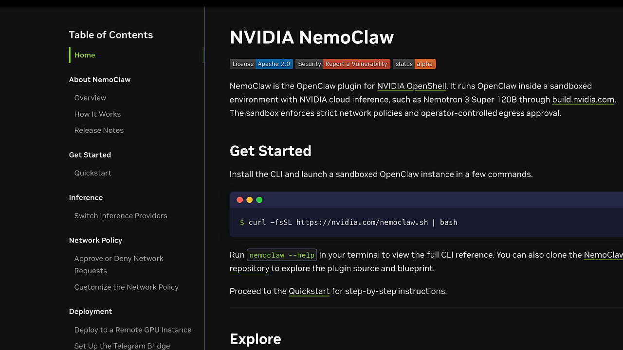 NVIDIA NemoClaw screenshot