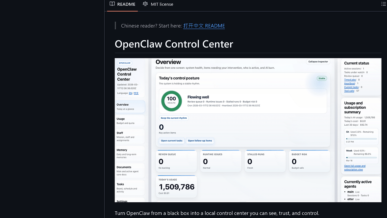 OpenClaw Control Center screenshot