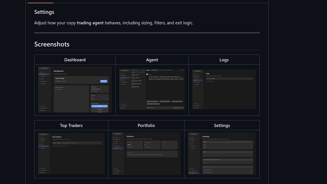 Polymarket Copy Trading Bot Agent screenshot